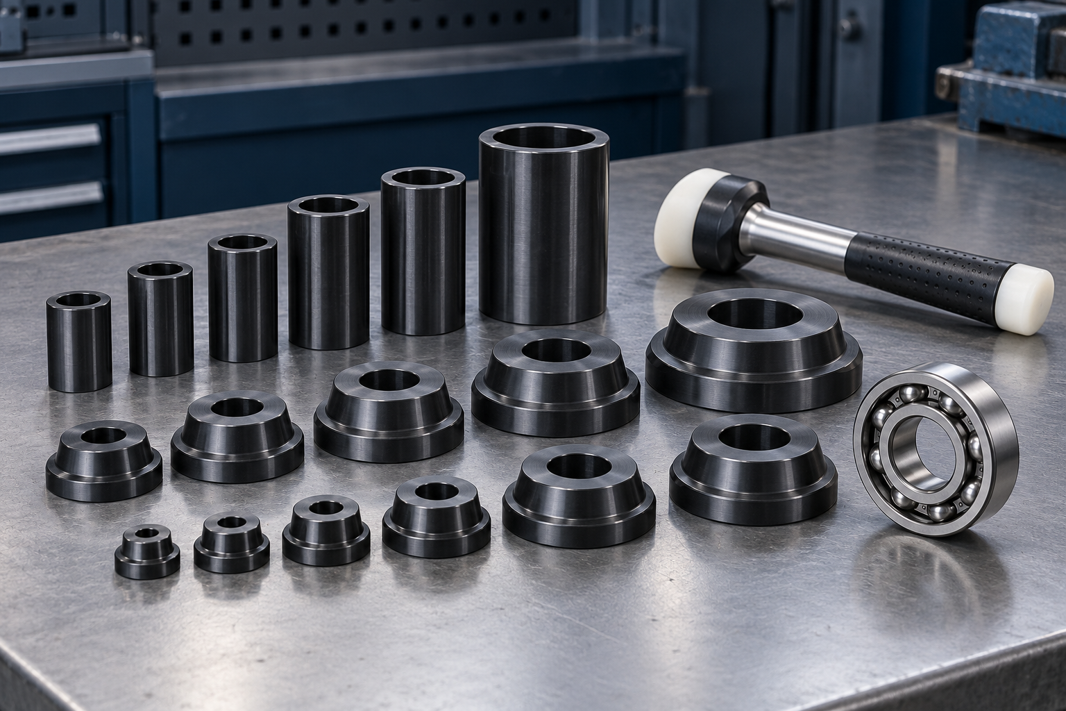 Illustrative bearing fitting tool kits